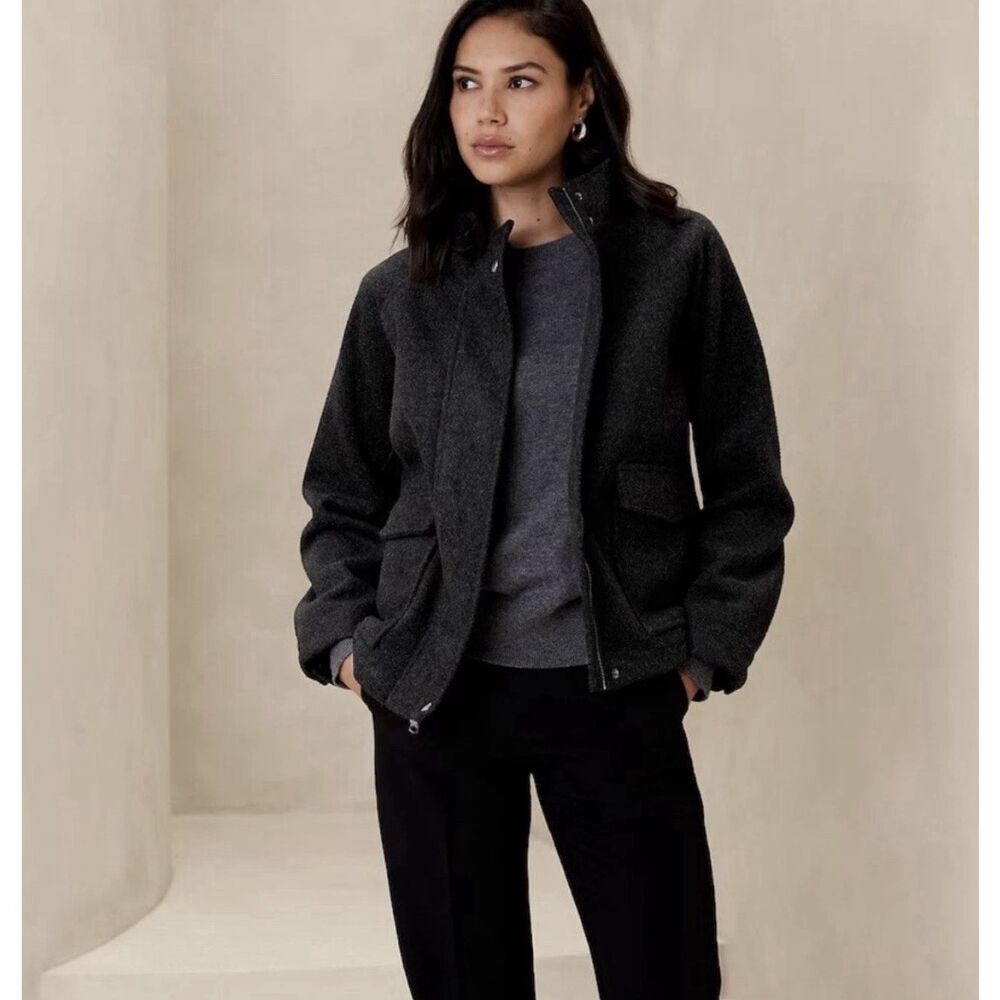 Banana‎ Republic Women's Gray Brushed Melton Short Jacket XL Petite Classic Work